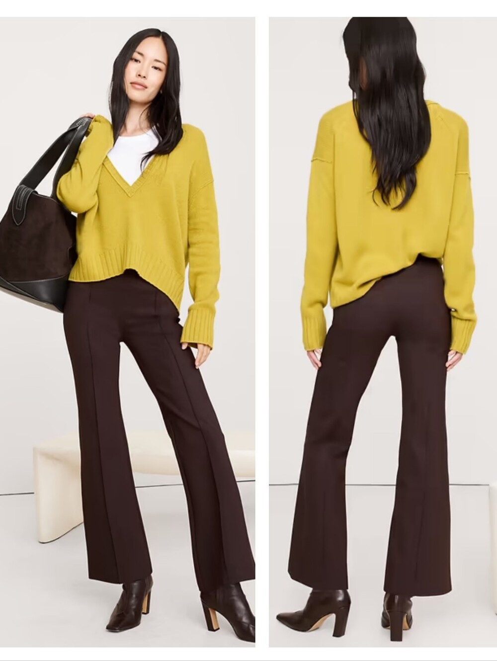 Banana Republic Crop Flare Everywhere Ponte Pull-On Ganache Brown Small
